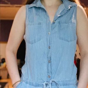 Cute Light Wash Denim Romper